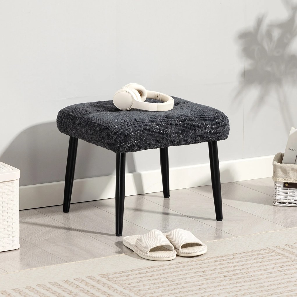 HOMCOM Taboret z miękkim siedziskiem, stalowe nogi, podnóżek z tkaniny chenille, 45 x 41 x 38 cm, ciemnoszary