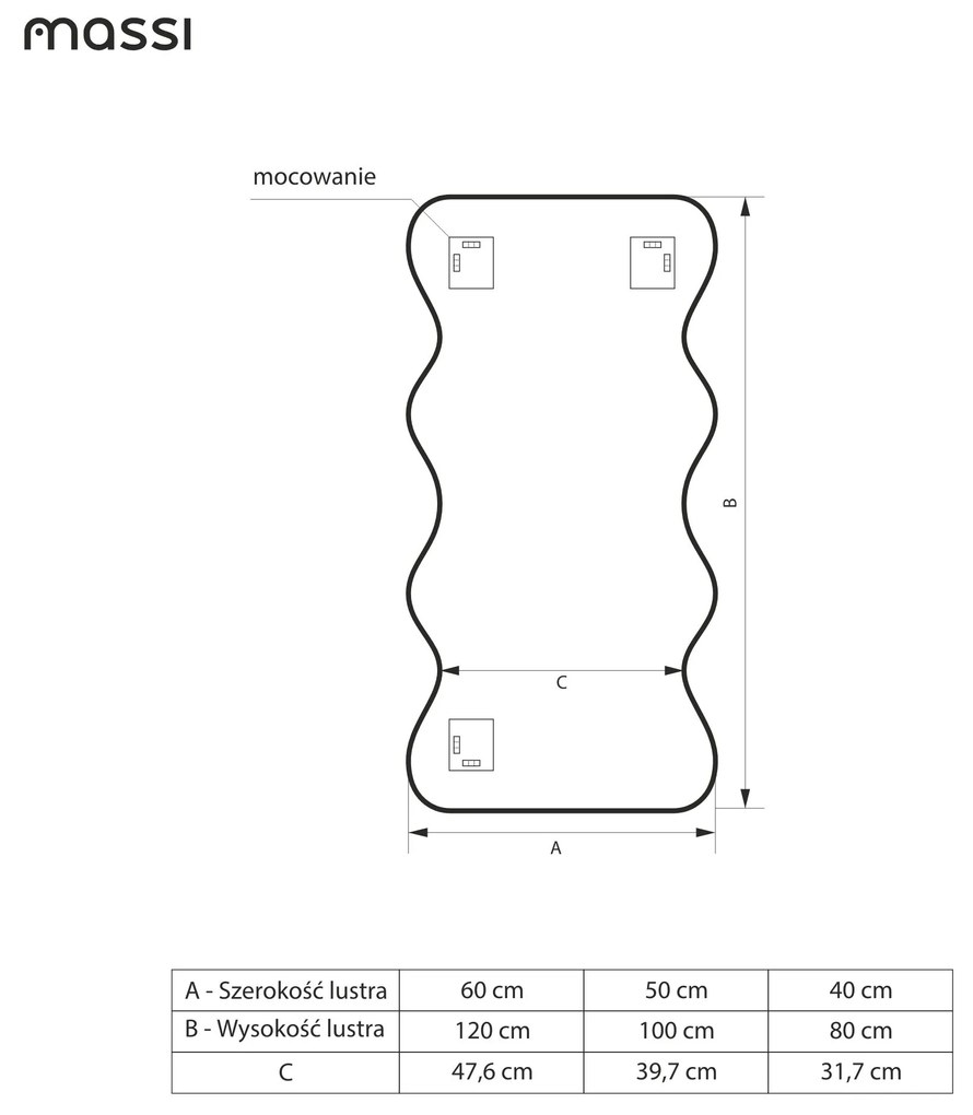 Massi Lustro dekoracyjne oszlifowane z podświetleniem WAVE Duo LED| Różne rozmiary | Różne kolory : Kolor tafli szkła - Grafit, Rozmiar - 50 x 100 cm