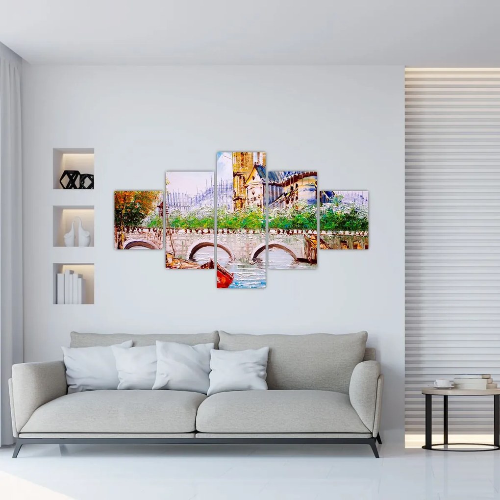 Obraz - Obraz olejny przedstawiający miasto (125x70 cm)