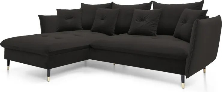 Narożnik GLAM Lewostronny z funkcją spania, zestaw z poduszkami wolnostojący tkanina RIVIERA 100 Czarny DOMO HOME