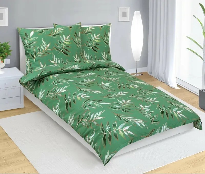 Bellatex Pościel bawełniana List zielony, 140 x 200 cm, 70 x 90 cm