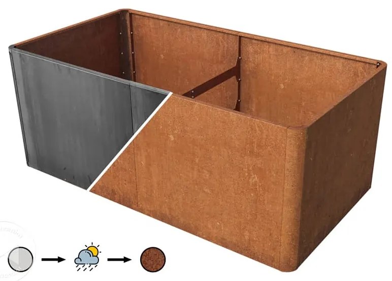 PRIMEYARD 200 x 107 x 80 cm Grządka podwyższona, stal corten, optyka rdzy, z perforowaną podłogą - (GFPV00823)