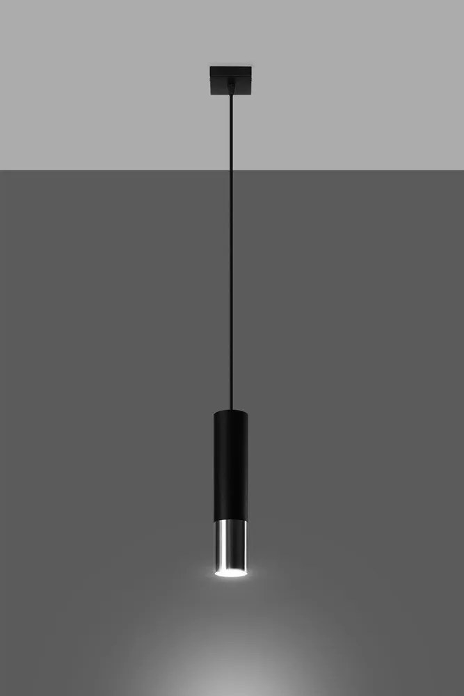 Metalowa lampa wisząca w czarno-srebrnym kolorze ø 8 cm Longbot – Sollux