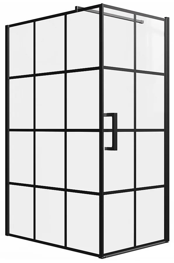 Ścianka prysznicowa stała z drzwiami wahadłowymi i sitodrukiem czarny mat - 120 x 80 x 190 cm - CAPARICA