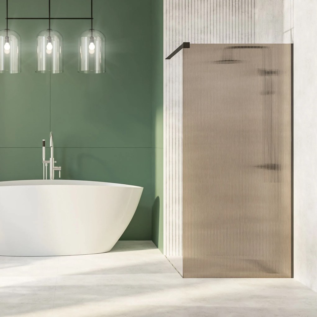 Ścianka prysznicowa WALK IN FIX brązowa prostokątna ryflowana 8 mm ARTE WELLE Classic Brown MASSI| Różne rozmiary : Kolor profili kabiny - złoty szczotkowany, Szerokość ścianki - 90 cm , Typ montażu - WALK in FIX (Do ściany)