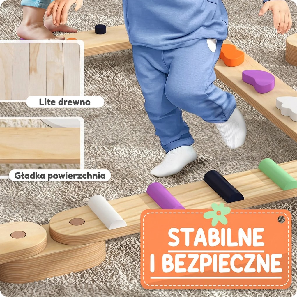 AIYAPLAY Zestaw Belka Balansowa dla Dzieci z Drewna, dla Dzieci 3-8 Lat, Dwustronne Deski do Balansowania dla Zabawnej Koordynacji