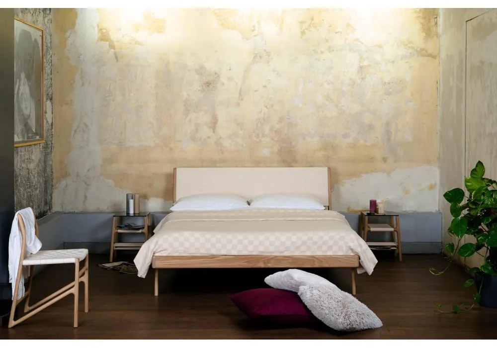 Białe/naturalne łóżko dwuosobowe z litego drewna dębowego 180x200 cm Fawn – Gazzda