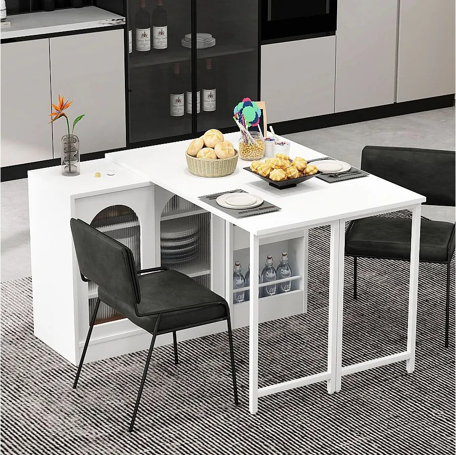 Czarna obrotowa szafka barowa - Stolik barowy z 2 szklanymi drzwiami i 2 otwartymi schowkami - obrotowy blat