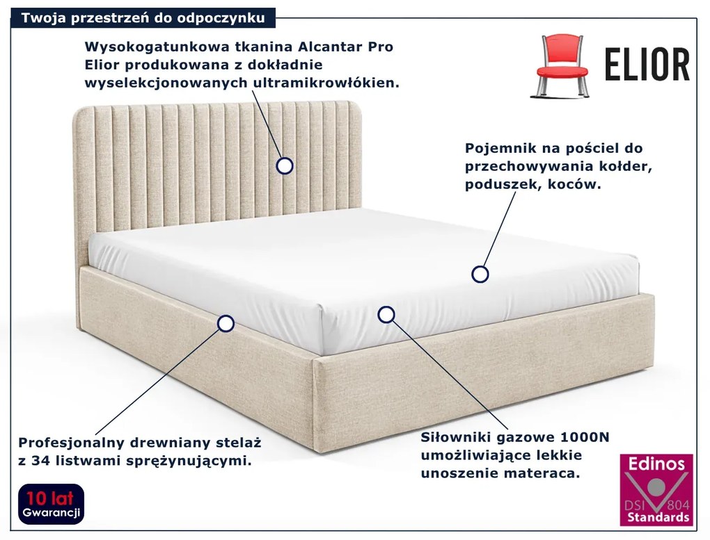 Beżowe łóżko z pikowanym zagłówkiem 3 rozmiary  P0-S18