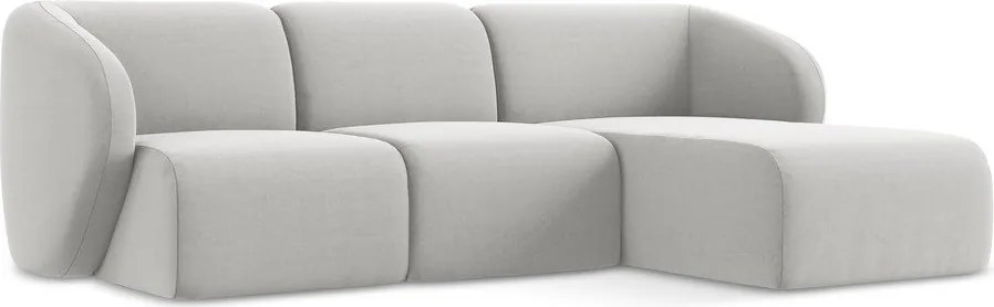 Jasnoszary aksamitny narożnik (prawostronny/z szezlongiem) Lani – Makamii