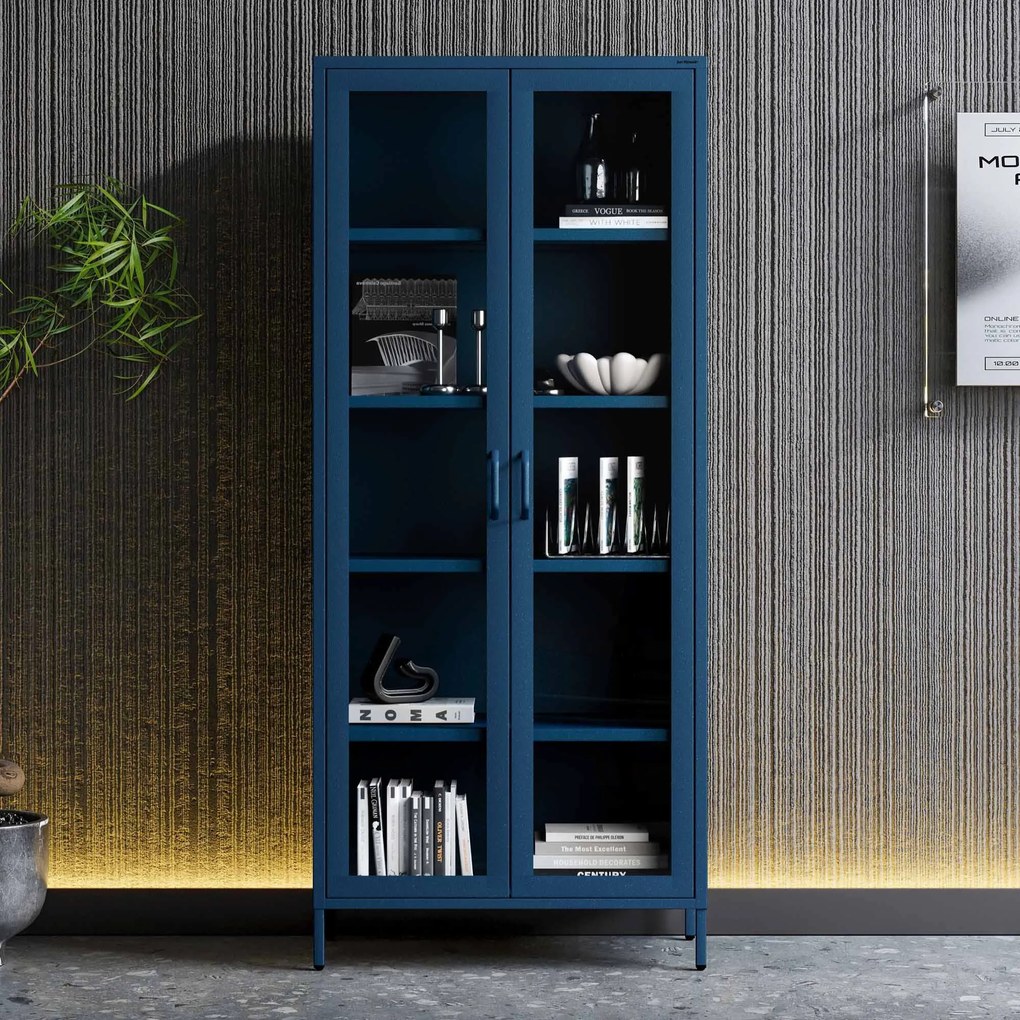 Witryna szklana do salonu granatowa Modern ANGELO 800 x 1850 x 450 mm