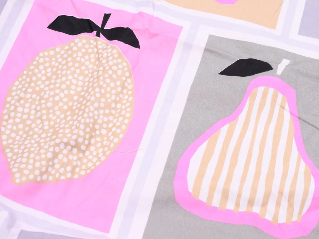 PrzytulneMieszkanie.pl PrzytulneMieszkanie.pl Francuska pościel z mikrofibry FRUITS szara Rozmiar pościeli: 2 szt 80 x 80 cm | 200 x 220 cm