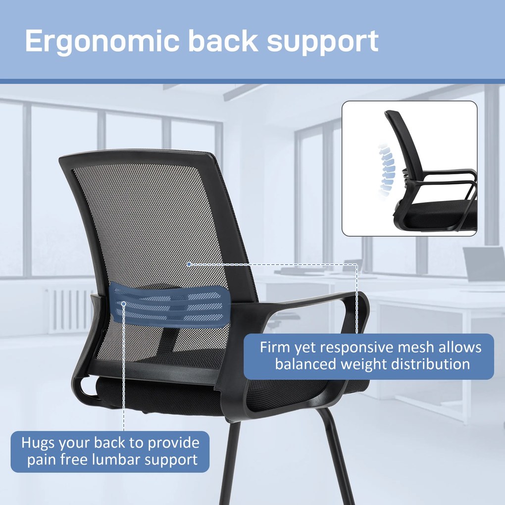 HOMCOM Ergonomiczny fotel, tkanina siatkowa, pianka, metalowe nogi, podstawa na płozach, czarny