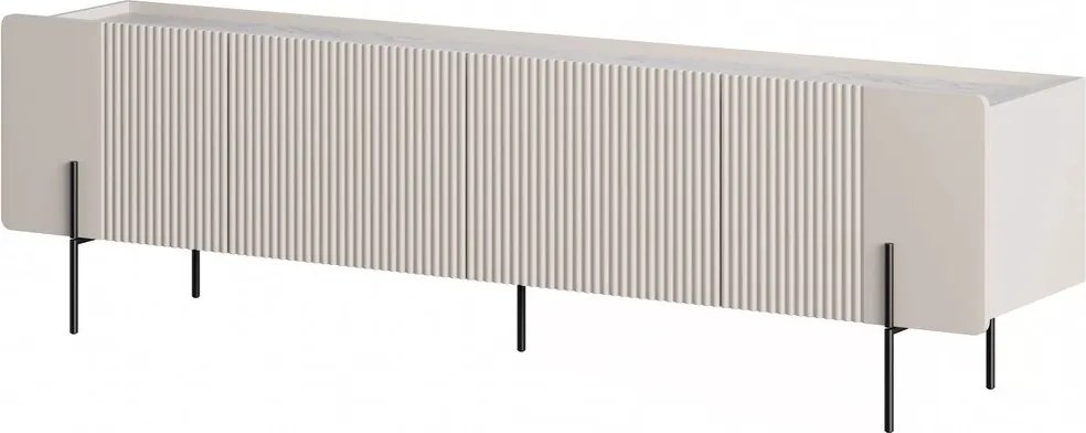 Szafka RTV Malmi 200 cm - kaszmir / crema bianca / czarne nóżki
