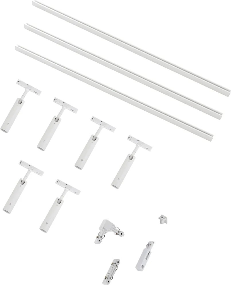 Nowoczesny system oświetlenia szynowego Slimline Uzzy z 6 białymi reflektorami jednofazowymi