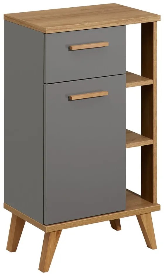 Szaro-naturalna niska szafka łazienkowa w dekorze dębu 50,5x89,5 cm Quickset 924 – Pelipal