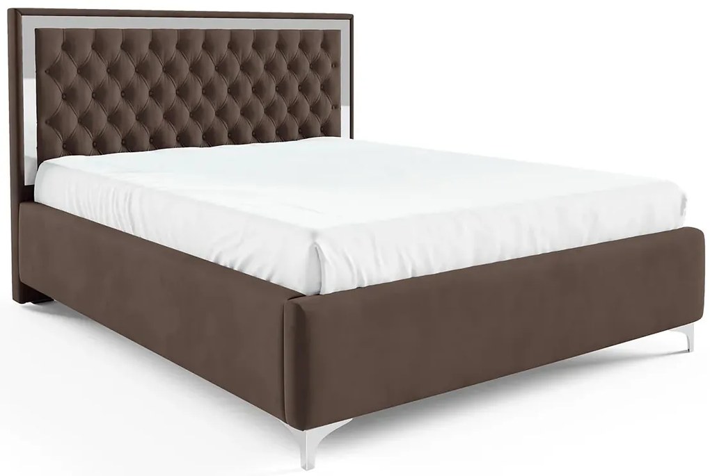 Brązowe nowoczesne łózko z pikowanym zagłówkiem A4-C74