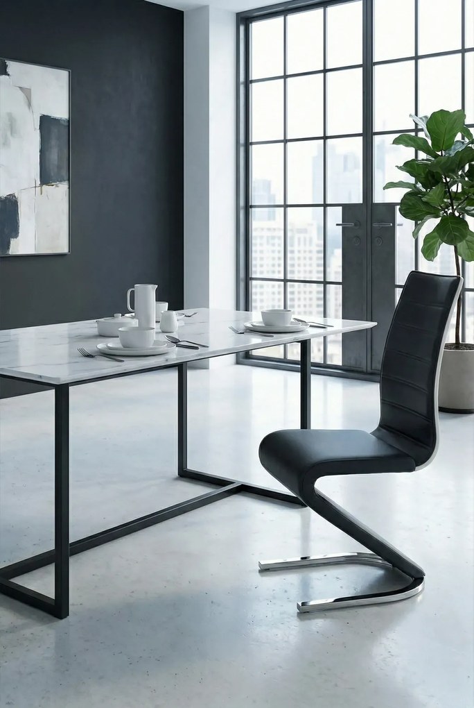 Czarne Krzesło Metalowe Z Ekoskóry W Stylu Nowoczesnym W7-Z49