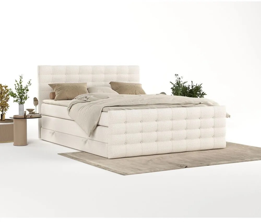 Kremowe łóżko boxspring ze schowkiem 200x200 cm Blend – Maison de Rêve