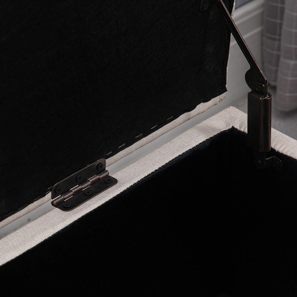 HOMCOM Ławka tapicerowana ławka ze schowkiem poliester imitacja lnu drewno kolor kremowy