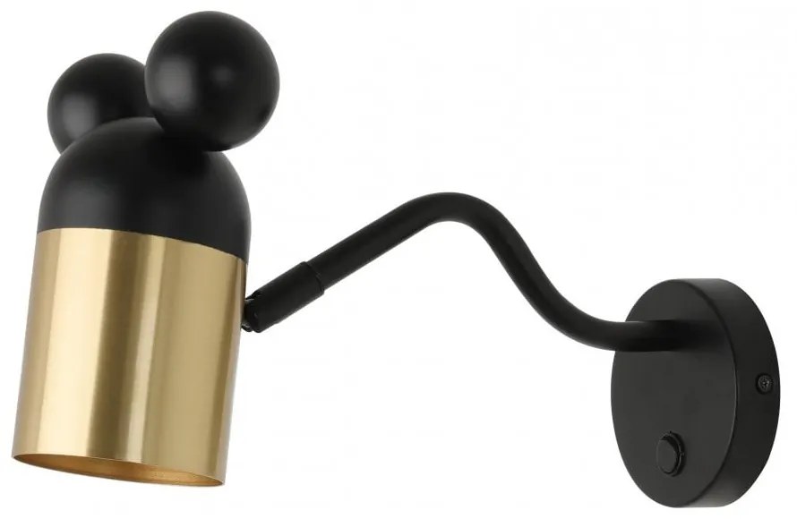 Czarny/w kolorze złota kinkiet dziecięcy z metalowym kloszem Mouse – GTV