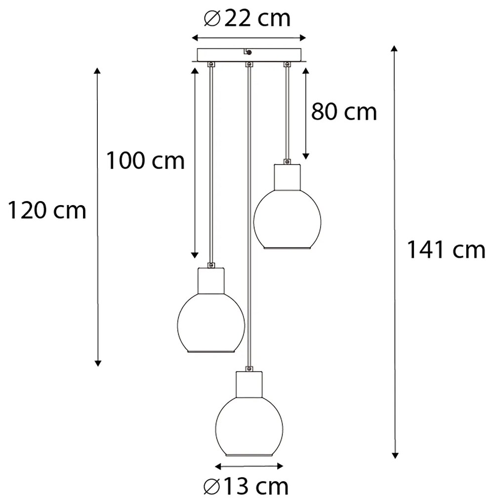 Lampa wisząca art deco czarna z przydymionym szkłem okrągła 3-światłowa - Vidro ArtDeco Oswietlenie wewnetrzne