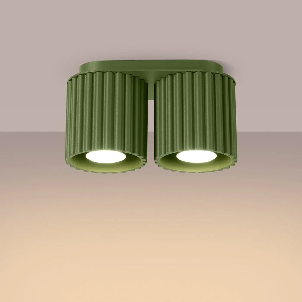 Plafon dwupunktowy AURA 2 zielony oliwkowy GU10 ryflowany SOLLUX  LIGHTING
