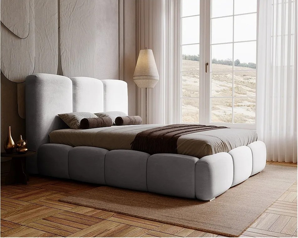 Emporius Merkad łóżko tapicerowane 160 x 200 cm - łóżko z pojemnikiem i stelażem do sypialni - gruba pianka, welur, łóżko jasnoszare (Magic Velvet 2218)