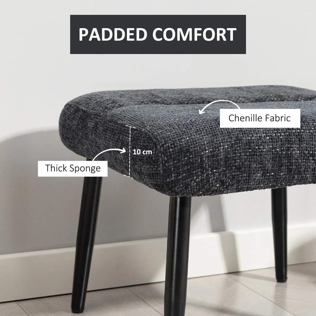 HOMCOM Taboret z miękkim siedziskiem, stalowe nogi, podnóżek z tkaniny chenille, 45 x 41 x 38 cm, ciemnoszary