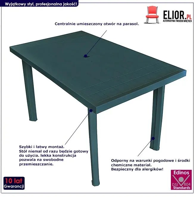 Zielony stół z otworem na parasol do ogrodu K4-S12