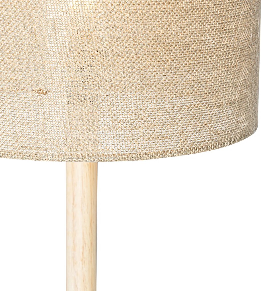 Smart Wooden Floor Lamp with Natural Linen Shade 32 cm incl. Wifi A60 - Mels
