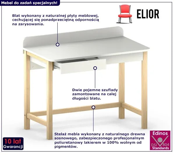 Białe drewniane biurko w stylu skandynawskim S6-W84