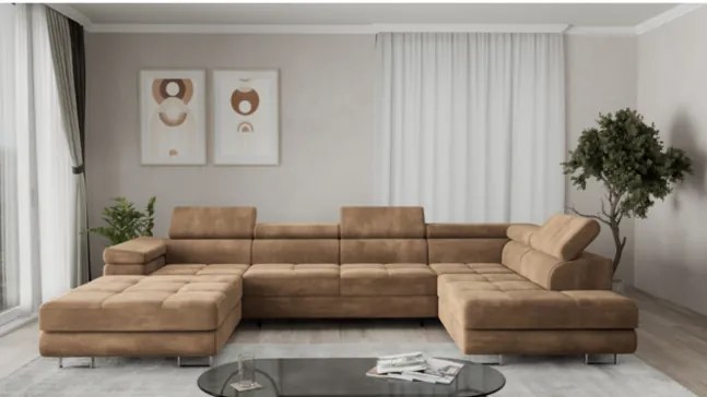 Narożnik wypoczynkowy z rozkładaną funkcją spania - Aspen U, jasny brąz - Monolith 09, prawy