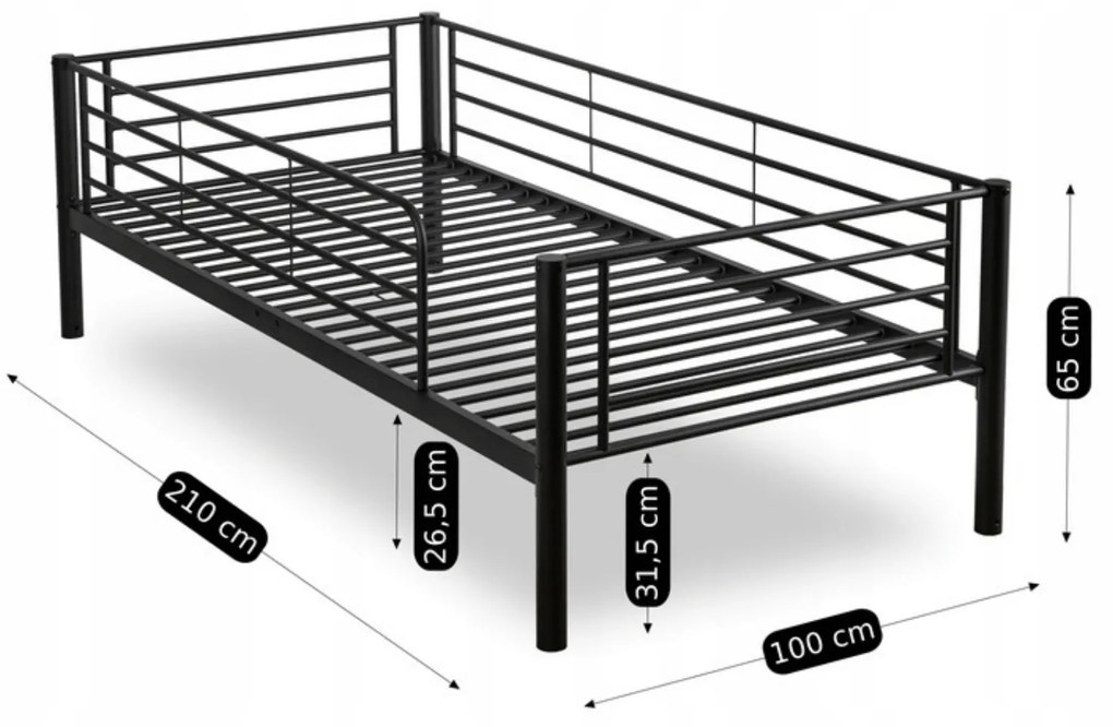 Łóżko Piętrowe Dla Dzieci 90x200 cm RODEZ Metalowe Czarne