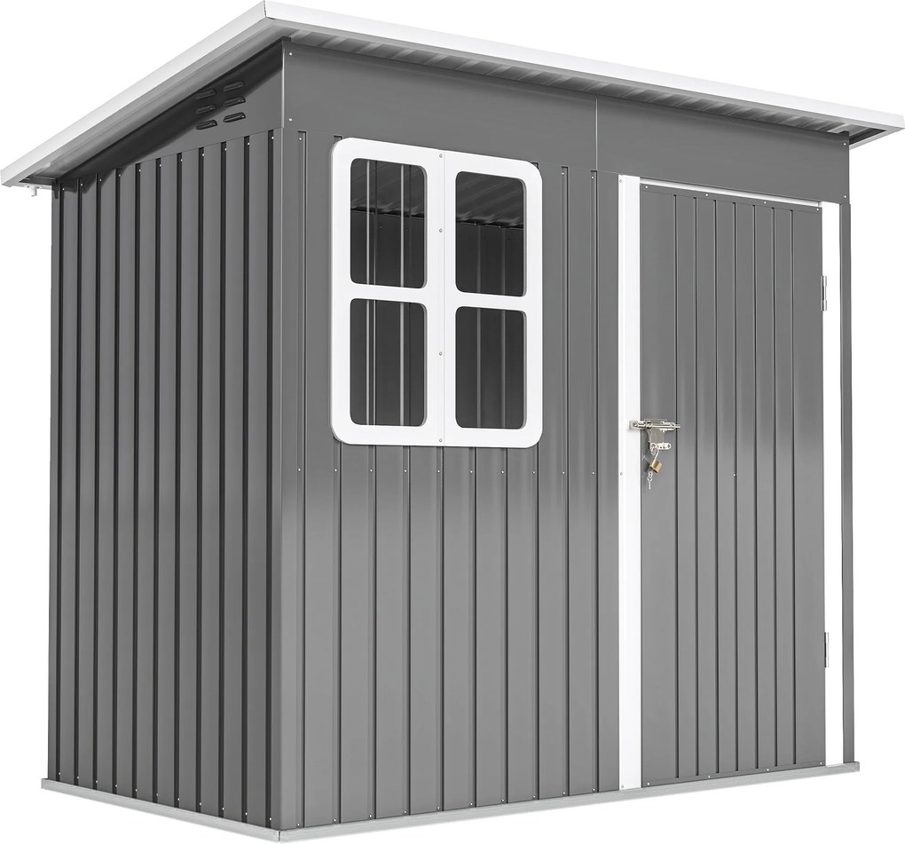 Outsunny Domek Ogrodowy ze Stalową Konstrukcją, z Oknem i Zamkiem, do Ogrodu i Tarasu, 221Dł x 133Szer x 190Wys cm, Szary