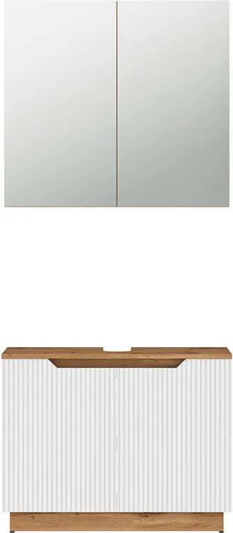 Zestaw mebli łazienkowych dąb/białe paski 79.6x32x62.1 lotta