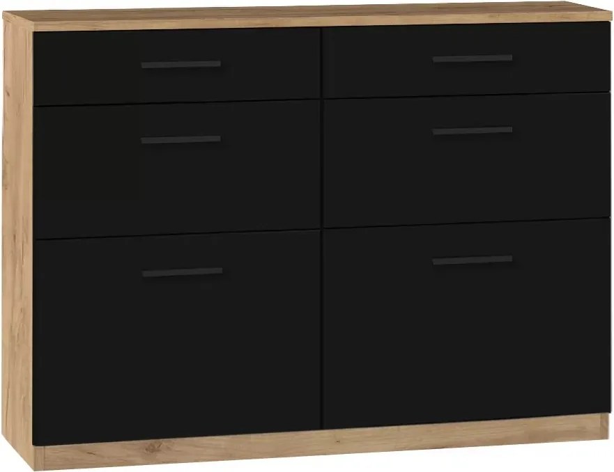 Komoda Keri 19 100 cm z szufladami - dąb craft tabacco / czarny mat - Wyprzedaż
