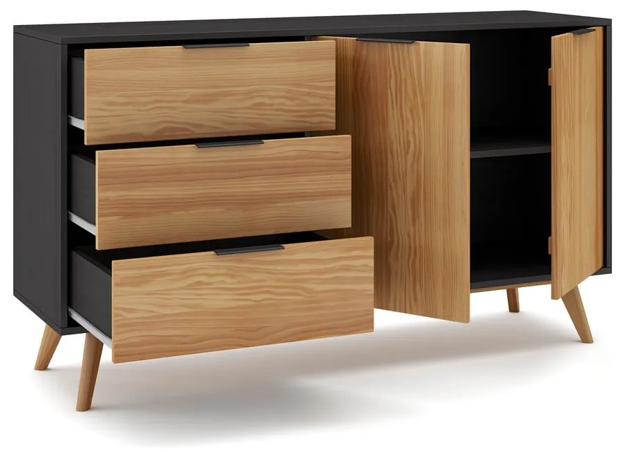 Czarno-naturalna niska komoda z drewna sosnowego 140x81 cm Lavis – Marckeric