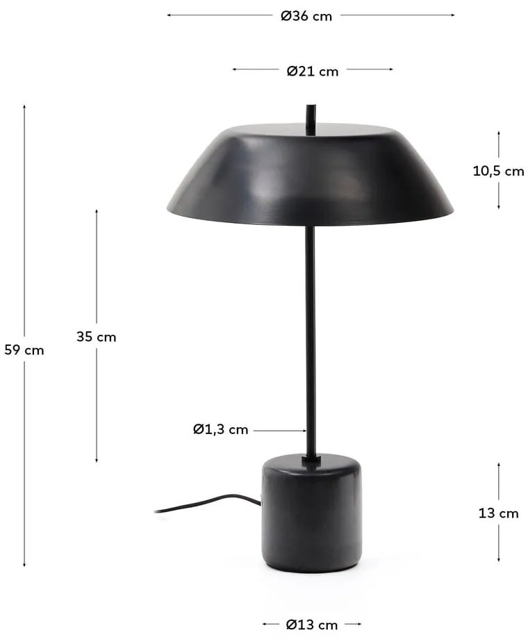 Czarna marmurowa lampa stołowa z metalowym kloszem (wysokość 58 cm) Sayra – Kave Home