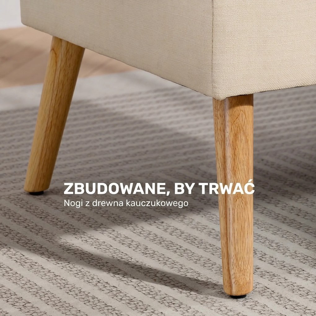 HOMCOM Sofa 2-osobowa, pikowane oparcie, nogi drewniane, grube wypełnienie, efekt lnu, do małych pomieszczeń, beżowy | Aosom PL