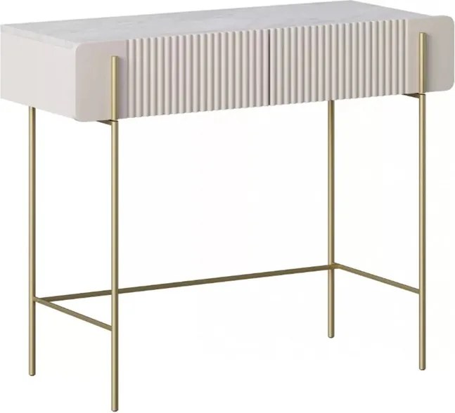 Toaletka Malmi 100 cm z szufladami - kaszmir / crema bianca / złote nóżki