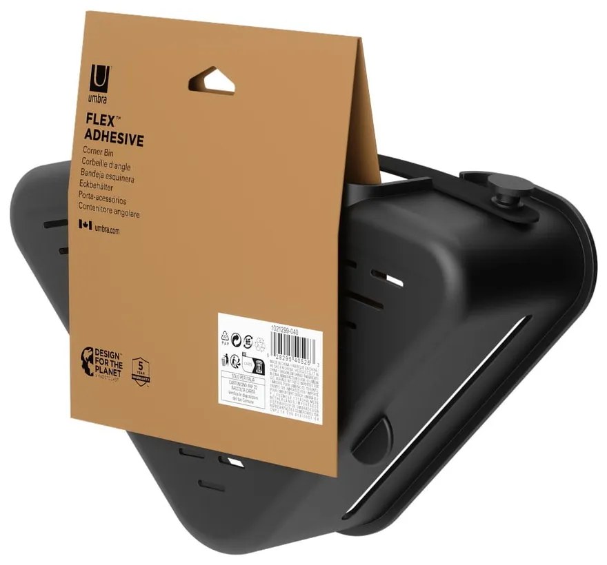 Czarna plastikowa narożna półka łazienkowa bez wiercenia Flex Adhesive – Umbra