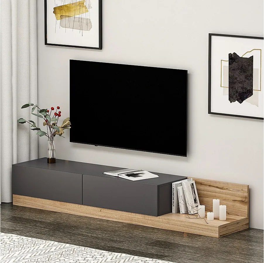 Stojak pod TV – 180 x 30 x 37 cm – Antracyt i orzech – Płyta wiórowa pokryta melaminą