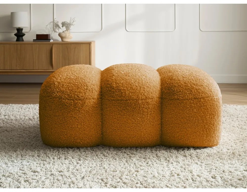 Musztardowy podnóżek z materiału bouclé Hippolyte – Bobochic Paris