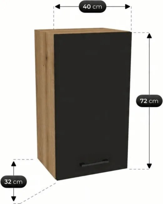 Zestaw Mebli Kuchennych MODERN 170 cm Czarny/Dąb Loftowy