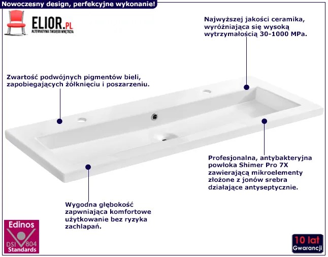 Prostokątna umywalka ceramiczna Defires 120 CM - Biała