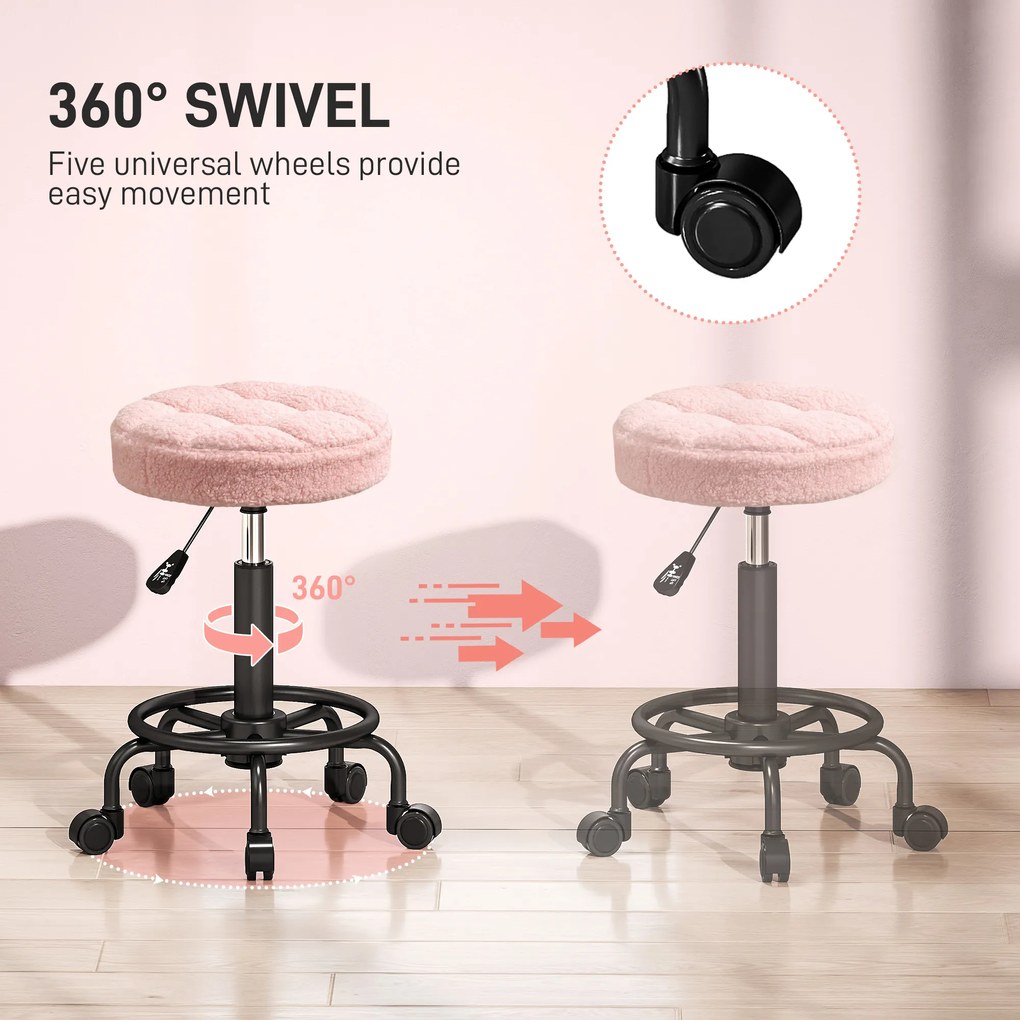 HOMCOM Regulowany hoker obrotowy 50-66 cm 360° obrotowy Ø50 x 50-66 cm Różowy