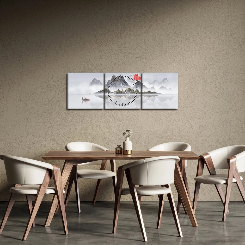 Obraz - Góry we mgle (z zegarem) (90x30 cm)