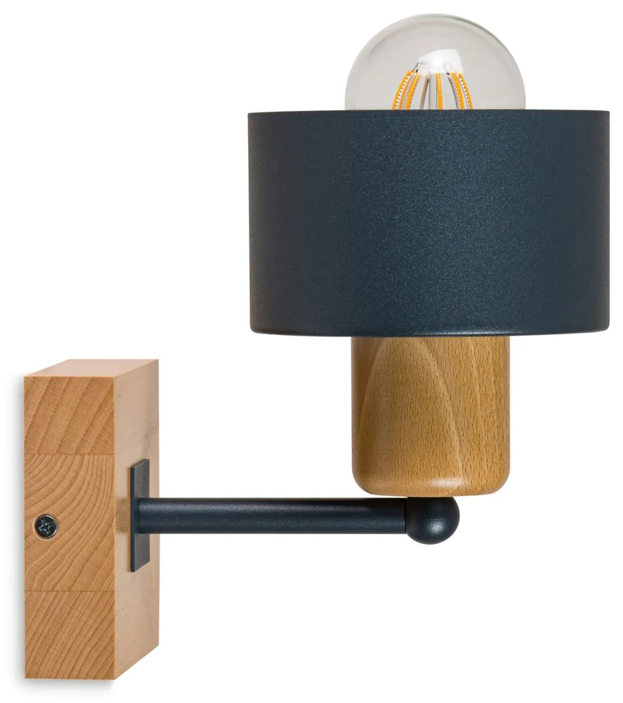 Antracytowy kinkiet LED WD-AN10x10BU jednopunktowy z litego drewna