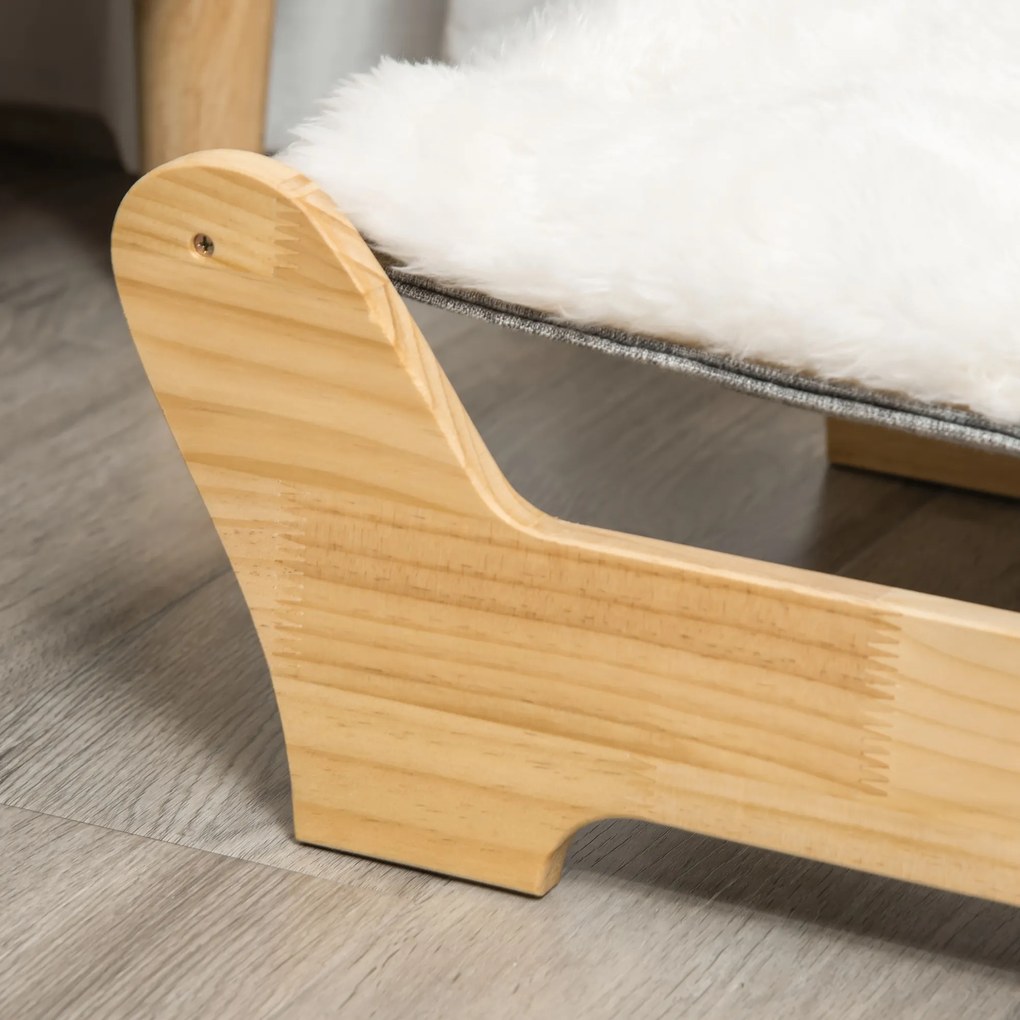 PawHut Legowisko dla Zwierząt 2-poziomowe Pralne Sosna Jasnoszary Biały 68x43x20cm | Aosom PL